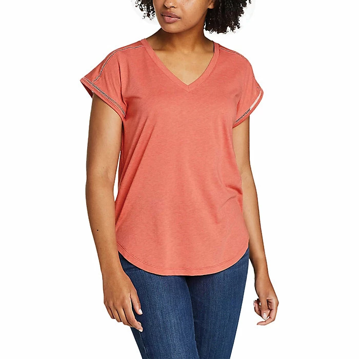 Eddie Bauer Travex Women's Gate Check SS V-Neck Ladder Stitch Tee 6 Eddie Bauer Travex Women's Gate Check SS V-Neck Ladder Stitch Tee - Image 4